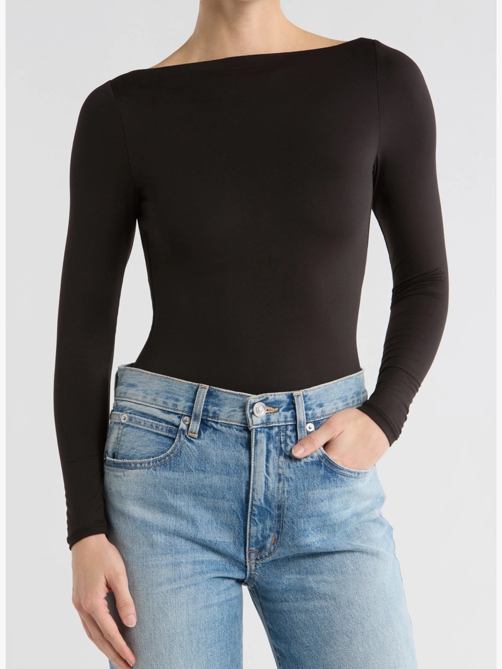 naked wardrobe Black Long Sleeve Boatneck Top